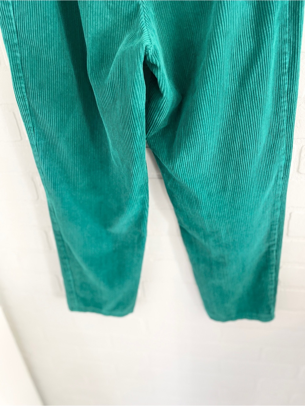 Vintage 70s Emerald Teal Corduroy Barrel Pants Leather Side Tabs Archive Size 10 - Picture 14 of 16